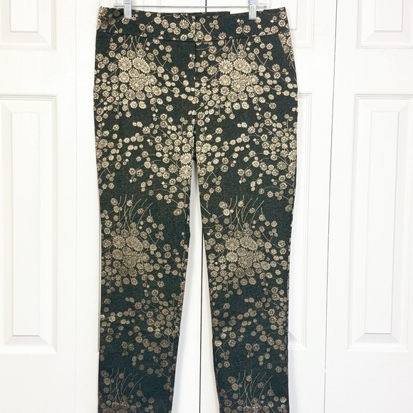 NWT Ann Taylor Black & Gold Print Brocade Signature Ankle Pants 8 - Picture 1 of 16
